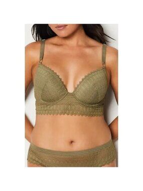 🆕ETAM Gravure Plunge Underwire Lace Bra 38C Khaki Green